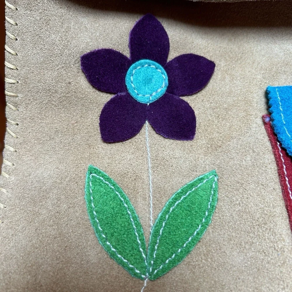 VTG Mexico Handmade Artisan Leather Suede Crossbody Purse Bag Retro Boho Tan
